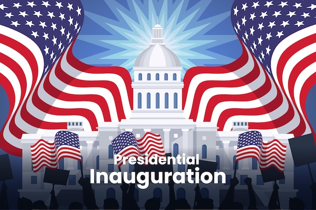 Usa presidential inauguration illustration with white house and flags