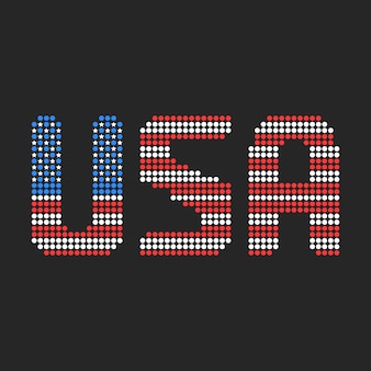 Usa text in flag colors. concept of abbreviation, unity, democracy, glory, government, retro badge font, party. flat style trend modern logotype design editable vector illustration on black background
