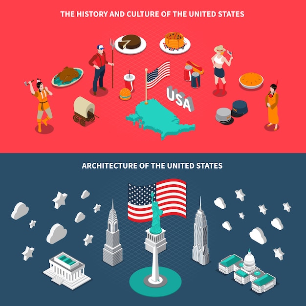 Free vector usa touristic attractions isometric banners