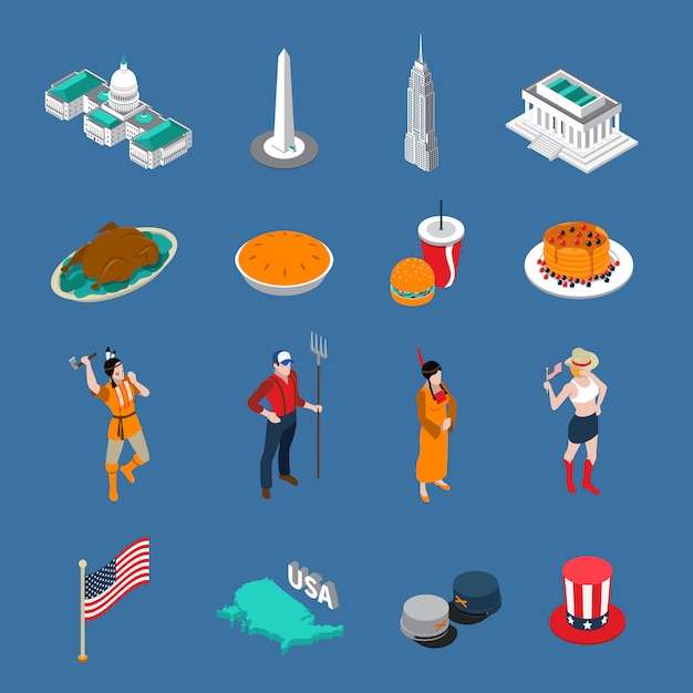 Usa touristic icons set