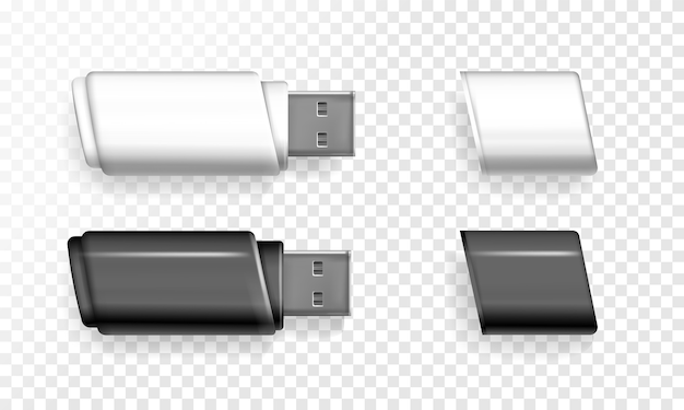 USB flash drive illustration of 3D realistic memory stick.