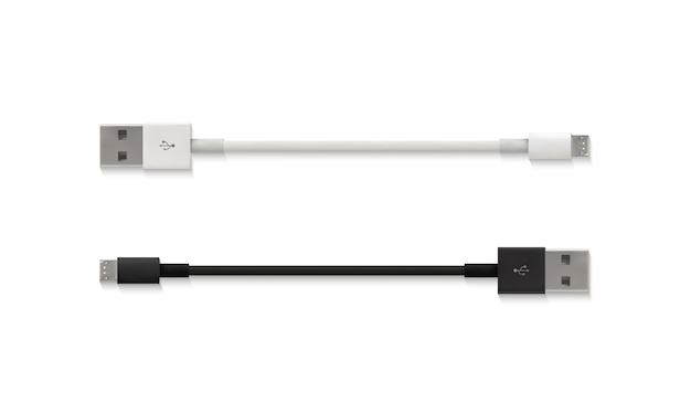 현실적인 3D 격리 된 흰색과 검은 색 커넥터의 USB 마이크로 케이블 그림