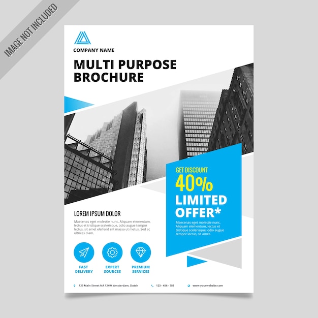 Useful brochure with blue geometric shapes