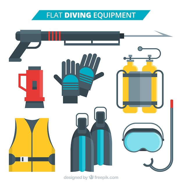 Useful diving elements in flat design 