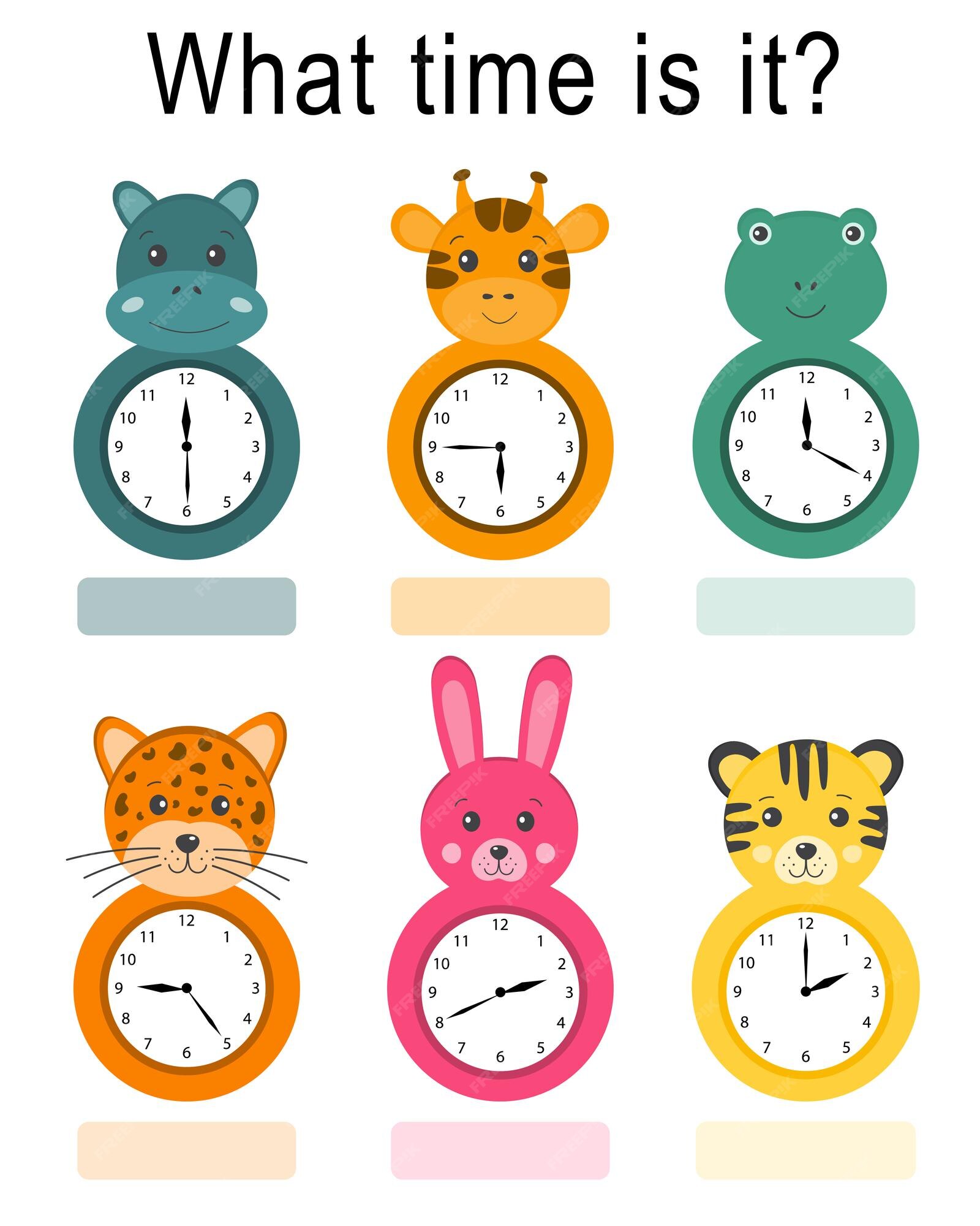 premium vector useful games with clock for preschool children tell time set with clock funny animals for kids what time is it kids preschool playing learning activity worksheet for school kids