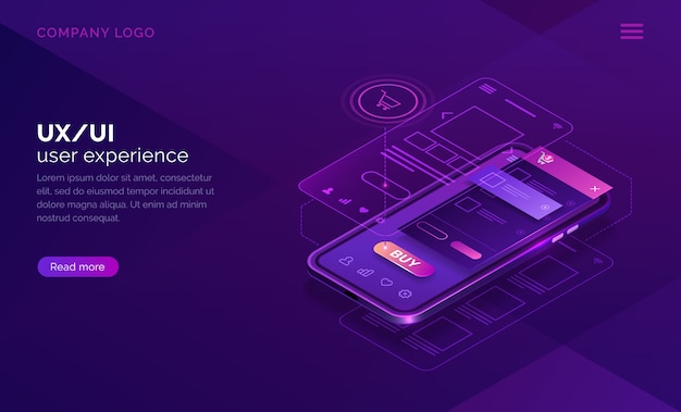 User experience isometric concept, ux ui wireframe