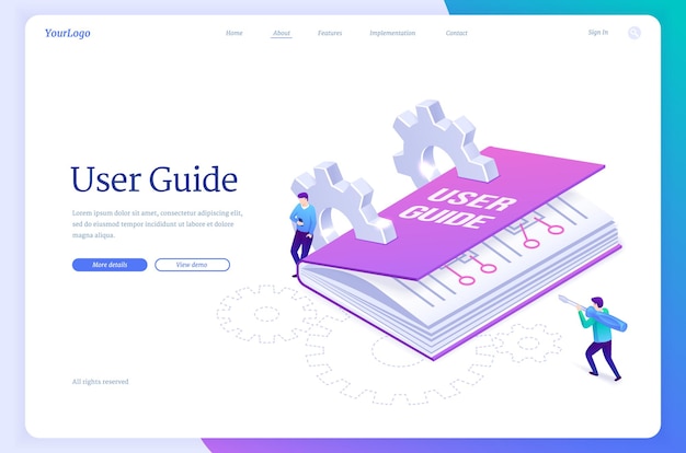Free vector user guide isometric landing page, manual book