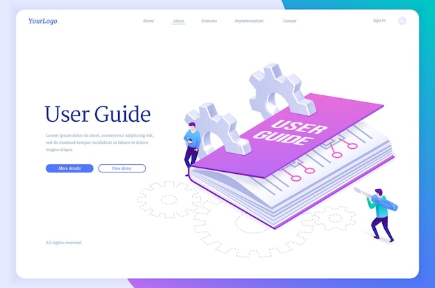 無料ベクター ユーザーガイドアイソメトリックランディングページ、マニュアルブック