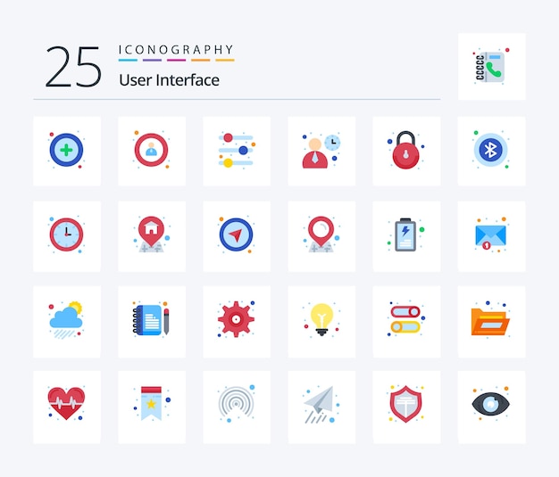 ユーザー インターフェイス 25 フラット カラー アイコン パック ユーザーの bluetooth インターフェイス ユーザー インターフェイスを含む