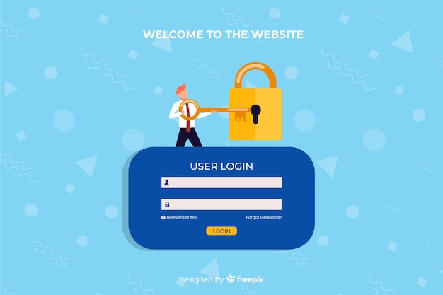 Free vector user login landing page with memphis design