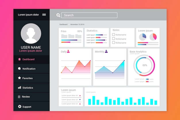 Free vector user panel business dashboard