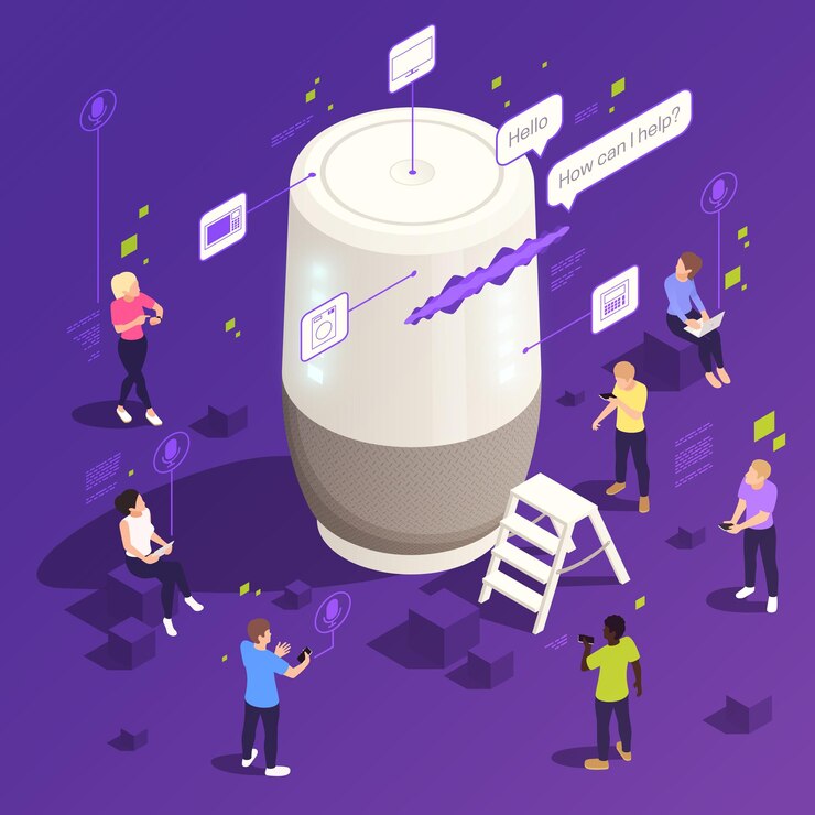 Free Vector users commands to voice assistant device speech clouds symbols isometric illustration