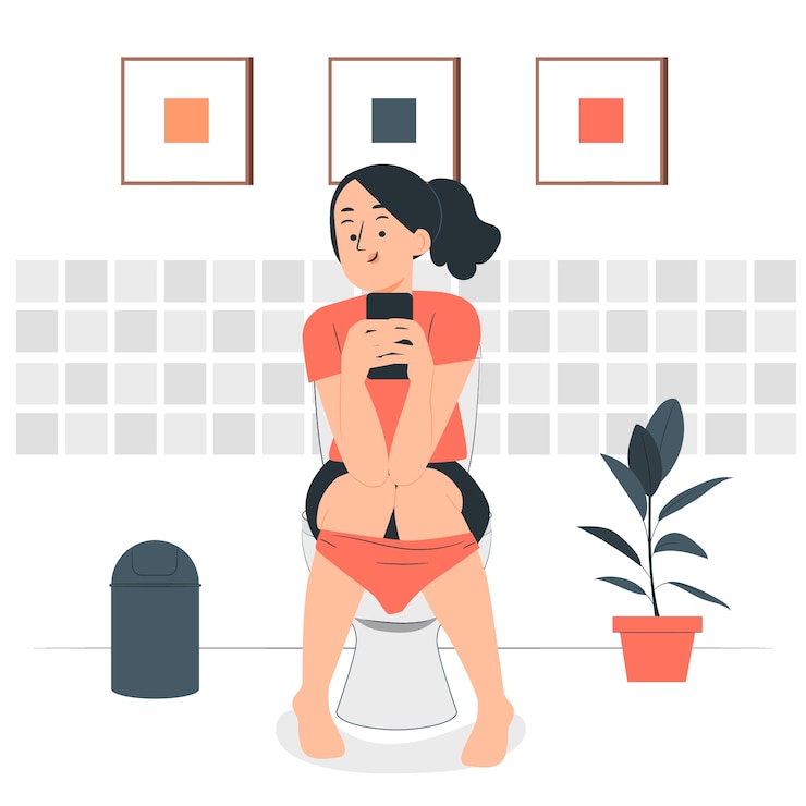 Free Vector using phone on the toilet  concept illustration