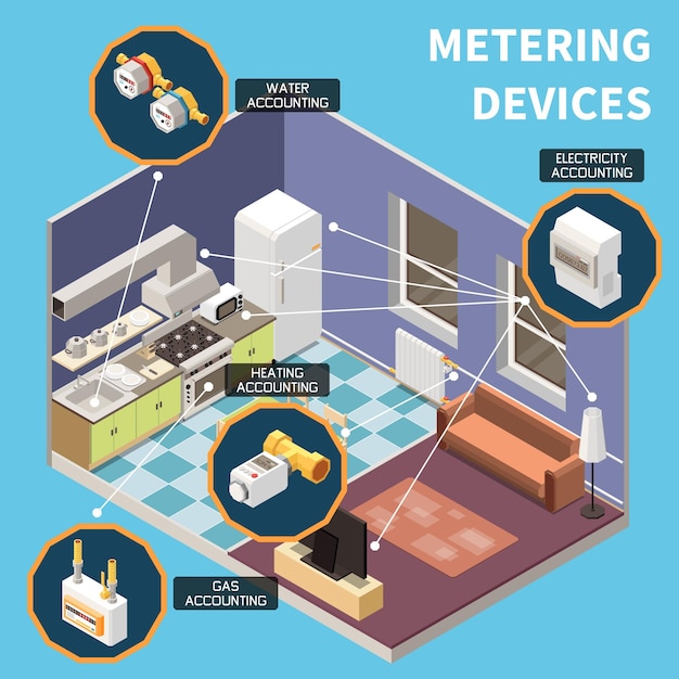 Free vector utility expences isometric concept with household service metering devices vector illustration