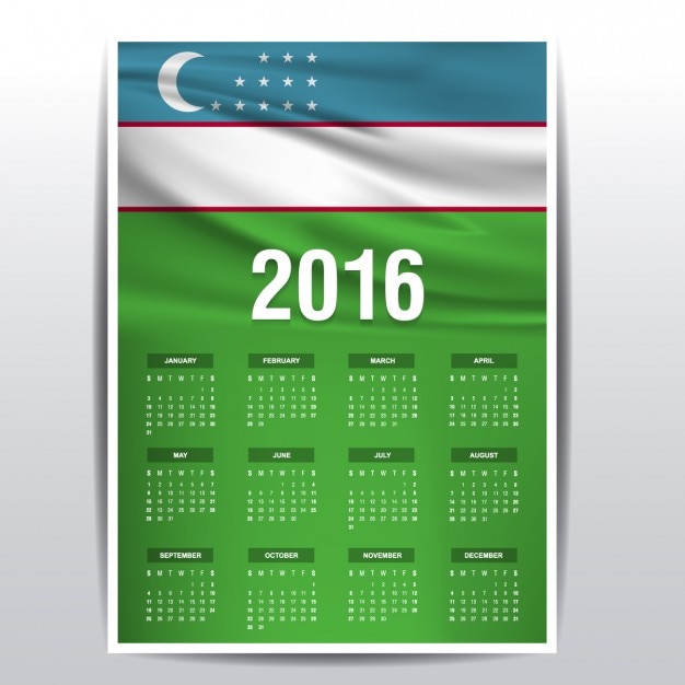 Vettore gratuito uzbekistan calendario del 2016