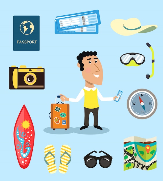 Free vector vacation or business traveler character set