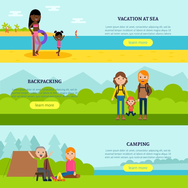 Free vector vacation flat horizontal banners