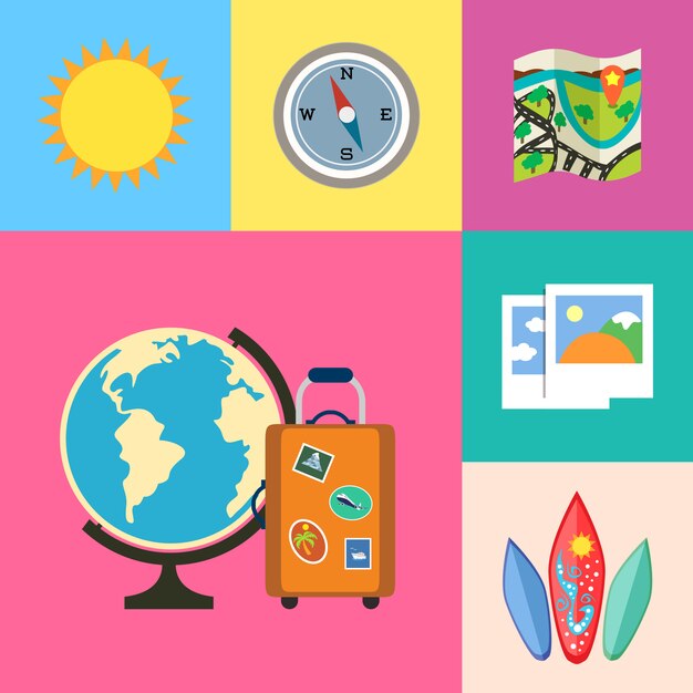 Vacation holidays and travel icons set