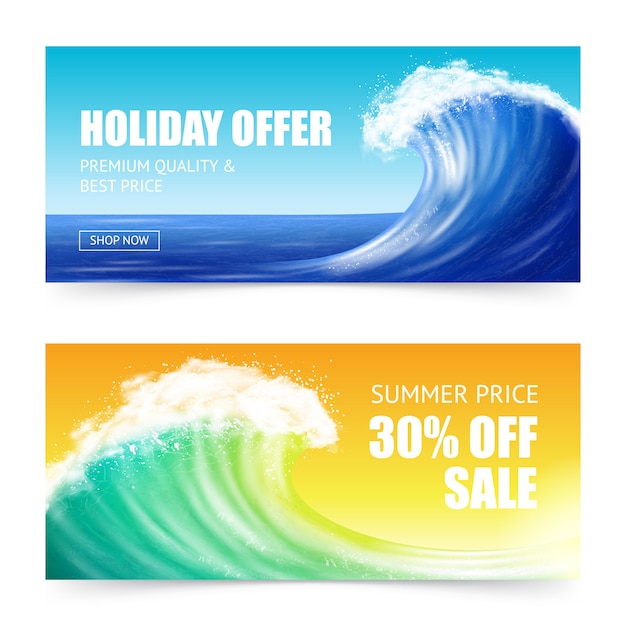 Vettore gratuito offerta vacanze e banner big wave