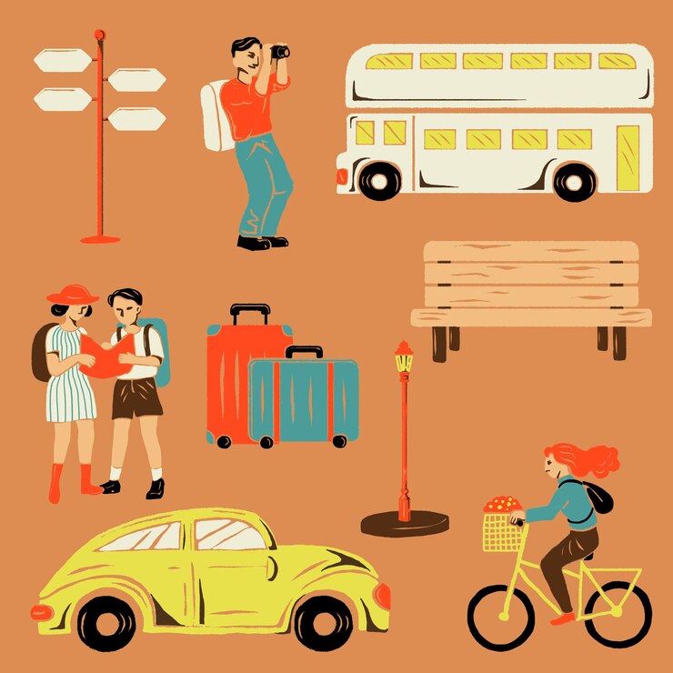 Free Vector vacation sticker in the city set