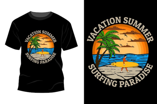 休暇​夏​の​サーフィン​パラダイス​tシャツ​モックアップデザインヴィンテージレトロ