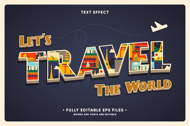 Free vector vacation travel background with text effect