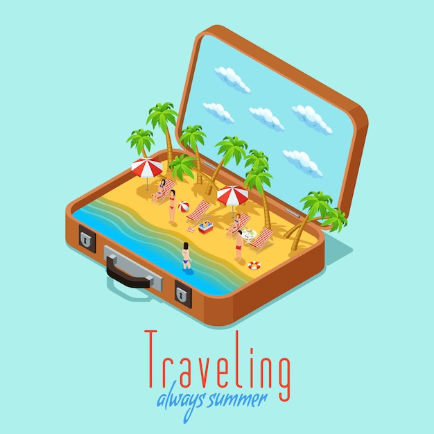 Vacation Travel Isometric Retro Style Poster 