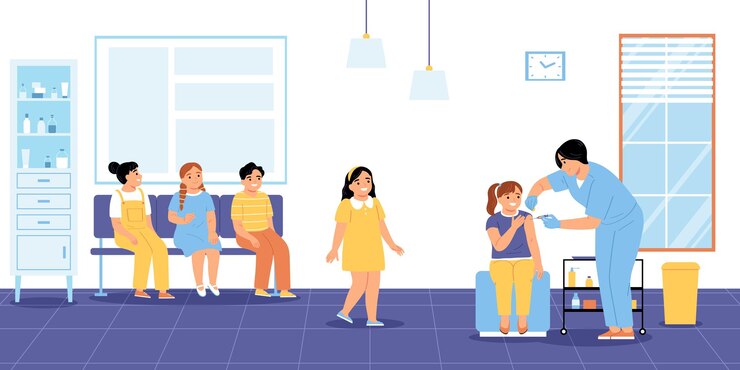Free Vector vaccination flat concept with school children getting injections vector illustration