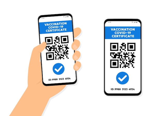 スマート​フォン​で​の​covid​-​19​の​ワクチン​接種​パスポート​。​ベクトル​イラスト​。