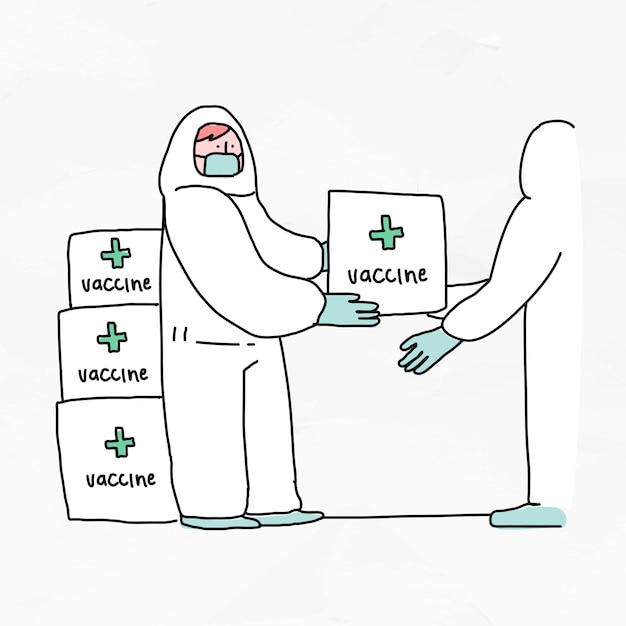 Vettore gratuito illustrazione del doodle della sperimentazione clinica del vettore del distributore di vaccini