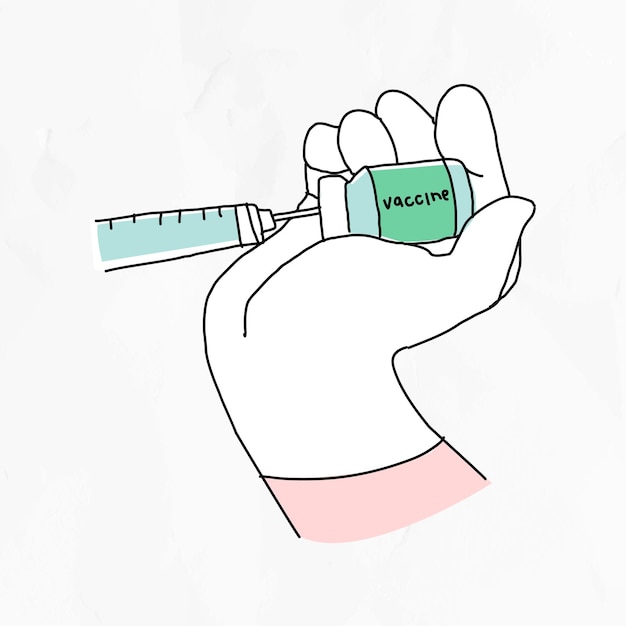 Vaccine injection vector doodle illustration bottle with needle doodle for clinical trial