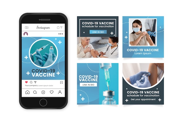 Free vector vaccine instagram post collection with photos