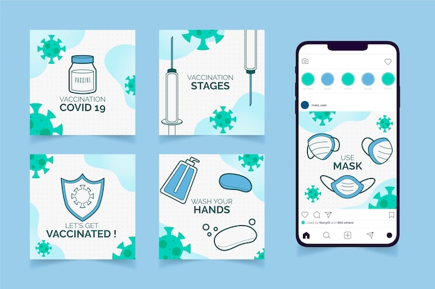 Free vector vaccine instagram post collection