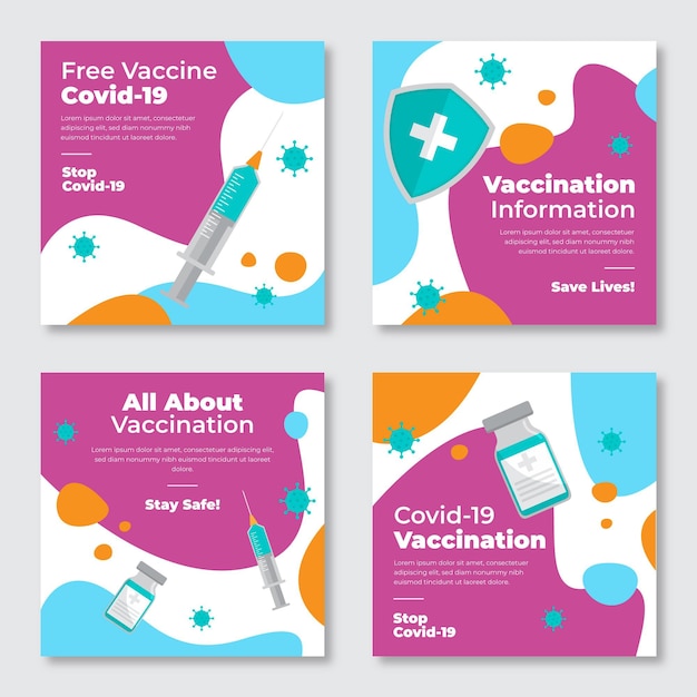 Free vector vaccine instagram post collection