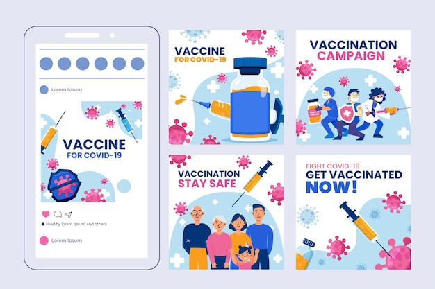 Vettore gratuito raccolta di post su instagram sui vaccini