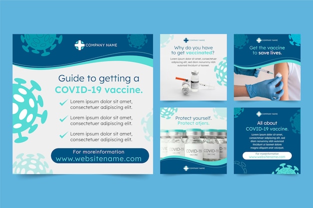 Vettore gratuito raccolta di post su instagram sui vaccini