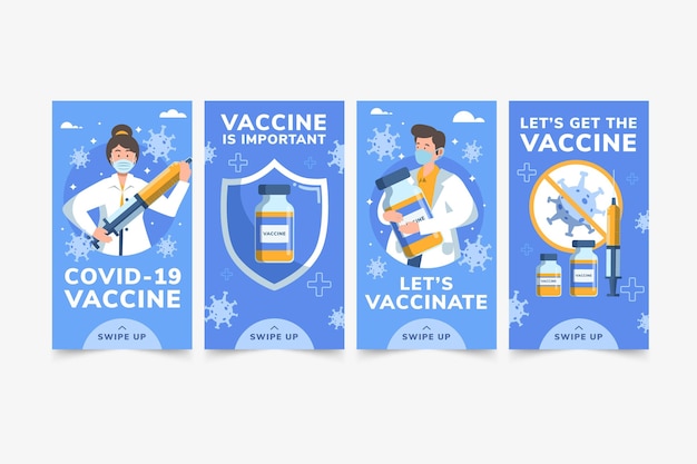 Free vector vaccine instagram stories collection flat design