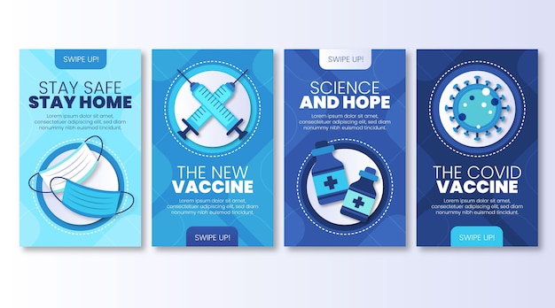 Vettore gratuito raccolta di storie di vaccini su instagram