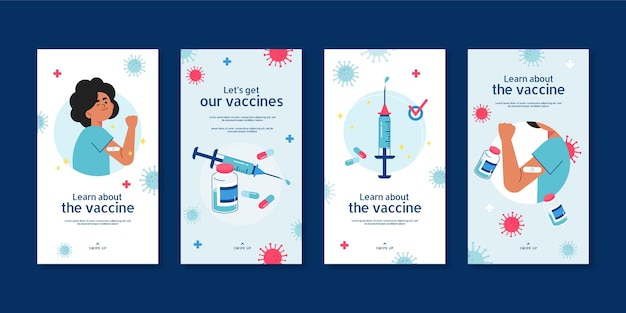 Бесплатное векторное изображение Коллекция рассказов о вакцинах в instagram