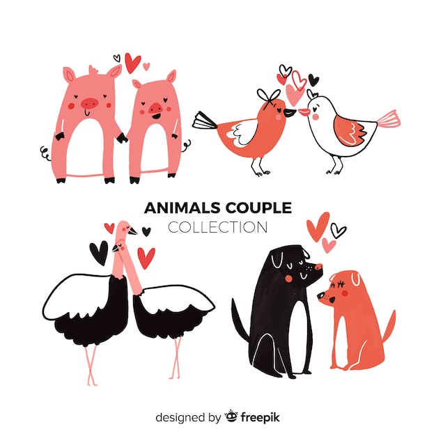 Бесплатное векторное изображение Валентина пара животных коллекция