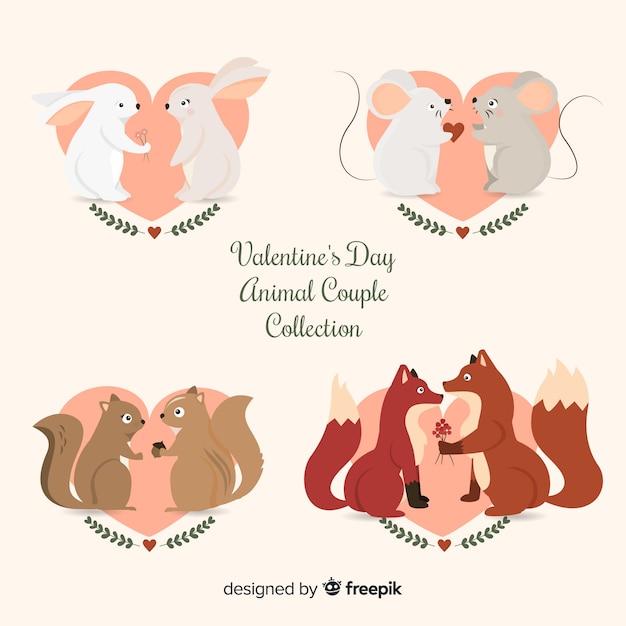 Vettore gratuito collezione di coppie animali di san valentino