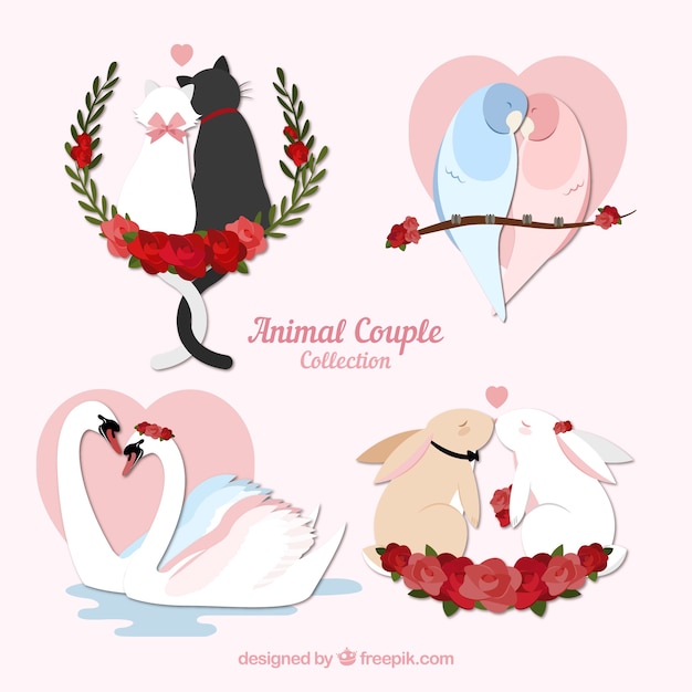 Valentine animal couple set