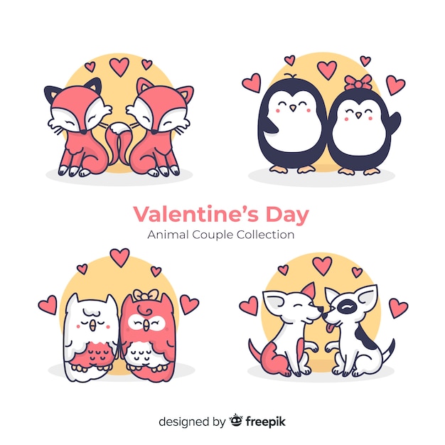 Free vector valentine animal couple set