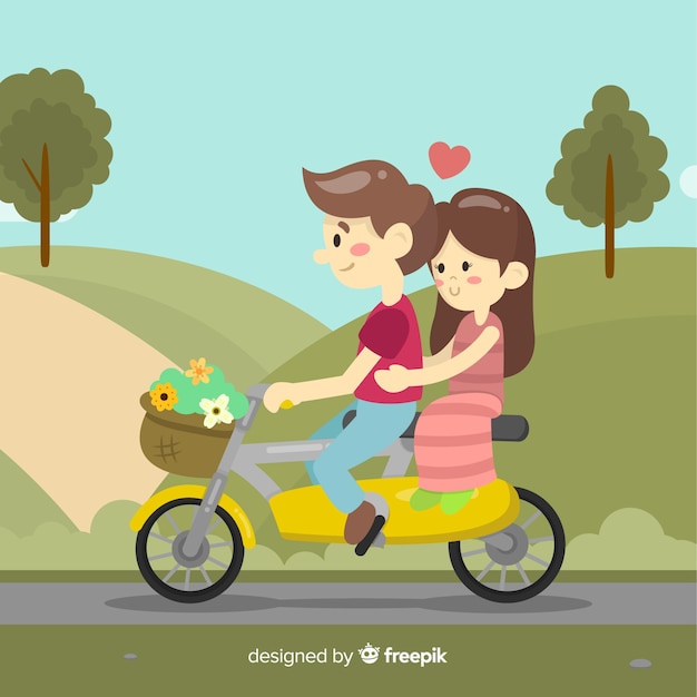 Free vector valentine background couples riding a motorbike