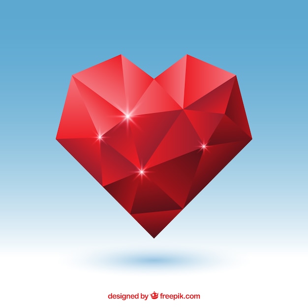 無料ベクター 多角形の心臓とバレンタインの背景