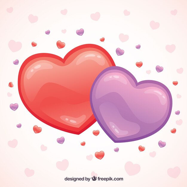 Valentine background with red and purple hearts