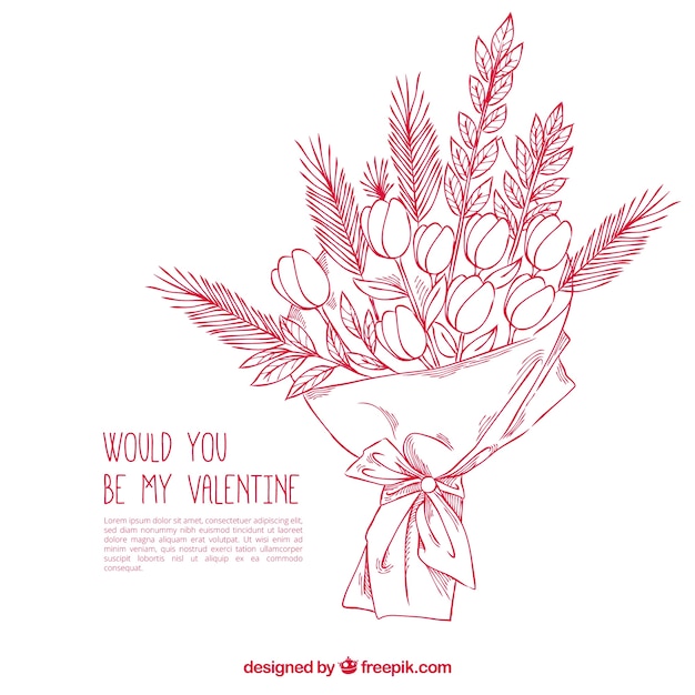 Valentine bouquet in hand-drawn style