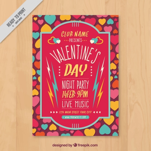 Free vector valentine brochure template with hearts and blue details