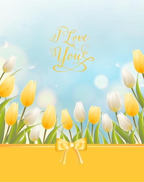 Valentine card with yellow tulips