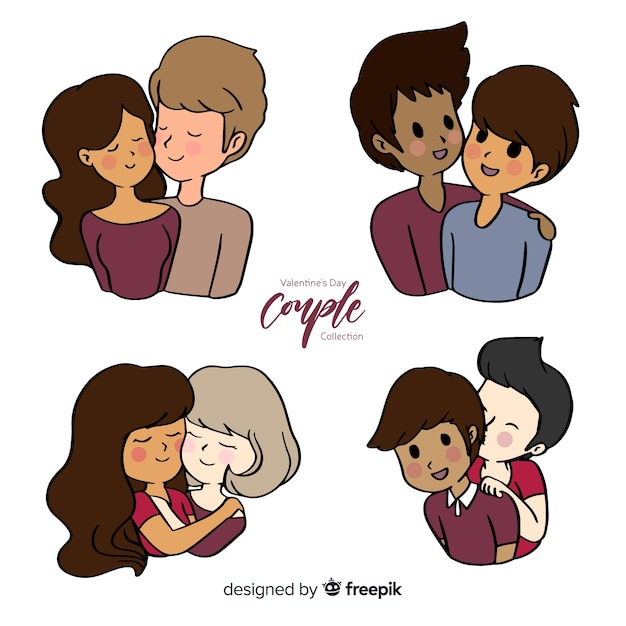 Free vector valentine cartoon couple collection